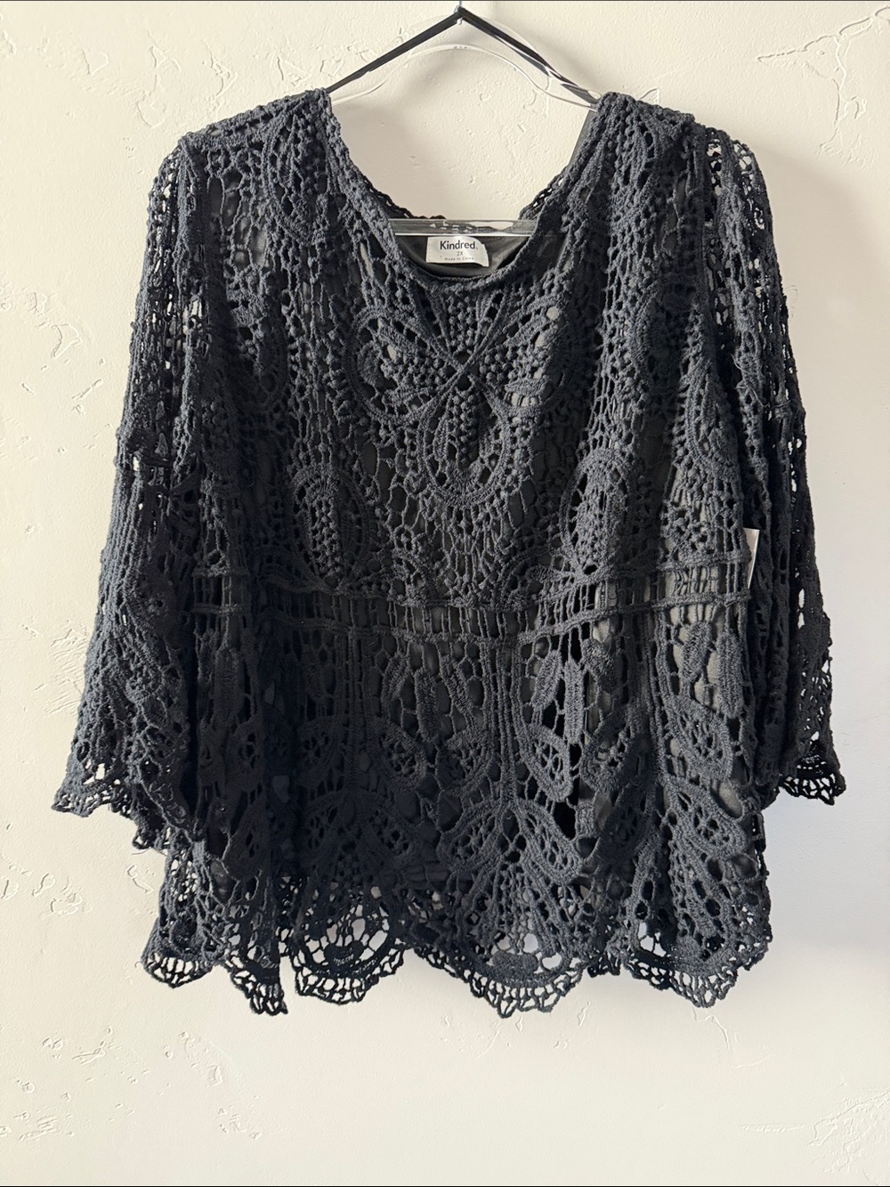 Kindred by Anthropologie Black Boho Crochet Lace Blouse